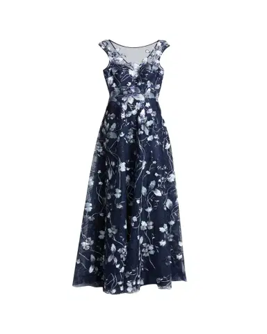Rickie Freeman for Teri Jon Cap-Sleeve Embroidered Tulle A-Line Gown | Thumbnail 1 Rickie Freeman for Teri Jon Cap-Sleeve Embroidered Tulle A-Line Gown | Thumbnail 1