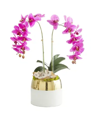 T & C Floral Company Double Orchid Faux Floral in Gold-Rimmed Ceramic Container - 22" | Thumbnail 1 T & C Floral Company Double Orchid Faux Floral in Gold-Rimmed Ceramic Container - 22" | Thumbnail 1