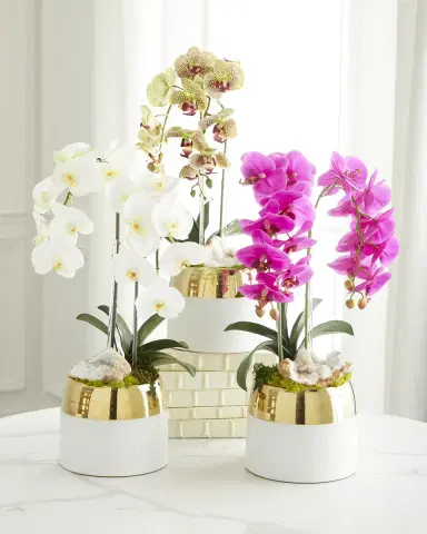 T & C Floral Company Double Orchid Faux Floral in Gold-Rimmed Ceramic Container - 22" | Thumbnail 4 T & C Floral Company Double Orchid Faux Floral in Gold-Rimmed Ceramic Container - 22" | Thumbnail 4