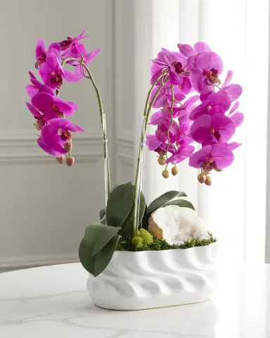 T & C Floral Company Triple Orchid with Quartz 23" Faux Floral Arrangement in Ripple Vase | Thumbnail 2 T & C Floral Company Triple Orchid with Quartz 23" Faux Floral Arrangement in Ripple Vase | Thumbnail 2