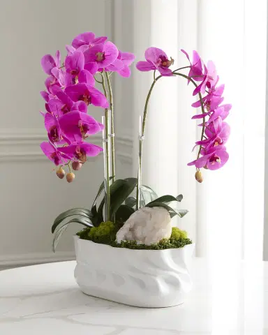 T & C Floral Company Triple Orchid with Quartz 23" Faux Floral Arrangement in Ripple Vase | Thumbnail 3 T & C Floral Company Triple Orchid with Quartz 23" Faux Floral Arrangement in Ripple Vase | Thumbnail 3