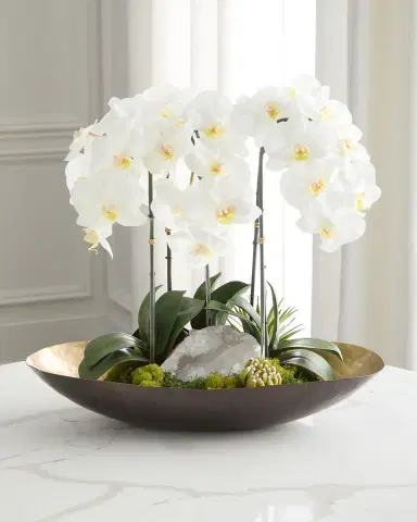 T & C Floral Company Orchids with Quartz 24" Faux Floral Arrangement in Metal Bowl | Thumbnail 2 T & C Floral Company Orchids with Quartz 24" Faux Floral Arrangement in Metal Bowl | Thumbnail 2