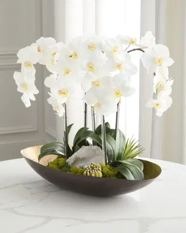 T & C Floral Company Orchids with Quartz 24" Faux Floral Arrangement in Metal Bowl | Thumbnail 3 T & C Floral Company Orchids with Quartz 24" Faux Floral Arrangement in Metal Bowl | Thumbnail 3