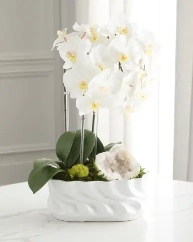 T & C Floral Company Triple Orchid with Quartz 23" Faux Floral Arrangement in Ripple Vase | Thumbnail 2 T & C Floral Company Triple Orchid with Quartz 23" Faux Floral Arrangement in Ripple Vase | Thumbnail 2