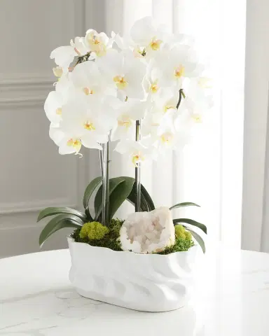 T & C Floral Company Triple Orchid with Quartz 23" Faux Floral Arrangement in Ripple Vase | Thumbnail 3 T & C Floral Company Triple Orchid with Quartz 23" Faux Floral Arrangement in Ripple Vase | Thumbnail 3