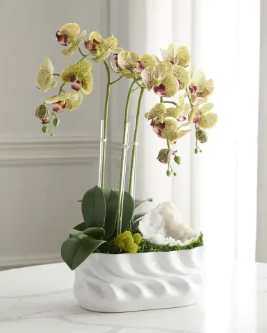 T & C Floral Company Triple Orchid with Quartz 23" Faux Floral Arrangement in Ripple Vase | Thumbnail 2 T & C Floral Company Triple Orchid with Quartz 23" Faux Floral Arrangement in Ripple Vase | Thumbnail 2