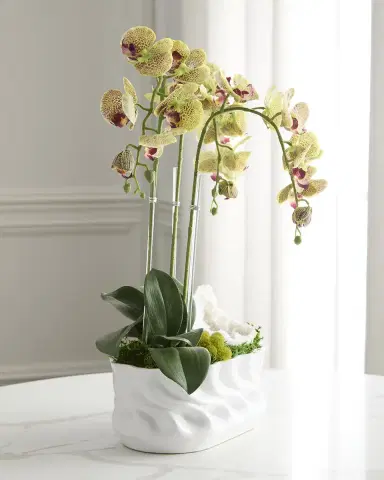 T & C Floral Company Triple Orchid with Quartz 23" Faux Floral Arrangement in Ripple Vase | Thumbnail 3 T & C Floral Company Triple Orchid with Quartz 23" Faux Floral Arrangement in Ripple Vase | Thumbnail 3