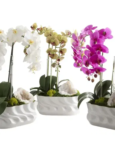 T & C Floral Company Triple Orchid with Quartz 23" Faux Floral Arrangement in Ripple Vase | Thumbnail 1 T & C Floral Company Triple Orchid with Quartz 23" Faux Floral Arrangement in Ripple Vase | Thumbnail 1