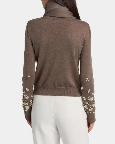 Oscar de la Renta Mother Of Pearl Embellished Wool Scarf-Neck Sweater | Thumbnail 3 Oscar de la Renta Mother Of Pearl Embellished Wool Scarf-Neck Sweater | Thumbnail 3