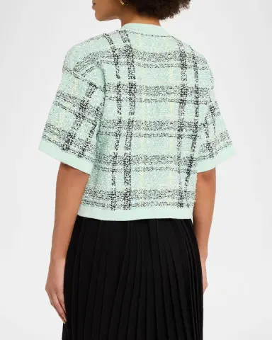 Balmain Paillette Check Tweed Short-Sleeve Cardigan | Thumbnail 2 Balmain Paillette Check Tweed Short-Sleeve Cardigan | Thumbnail 2