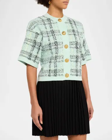 Balmain Paillette Check Tweed Short-Sleeve Cardigan | Thumbnail 3 Balmain Paillette Check Tweed Short-Sleeve Cardigan | Thumbnail 3