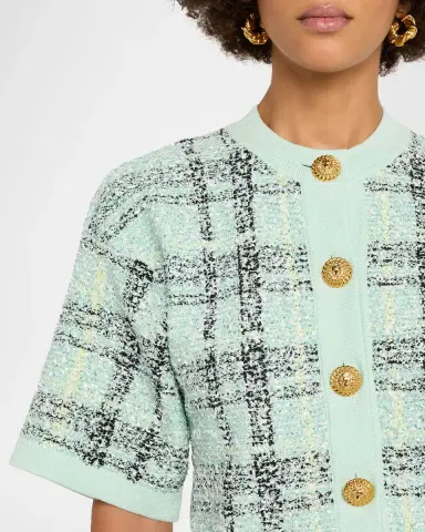 Balmain Paillette Check Tweed Short-Sleeve Cardigan | Thumbnail 4 Balmain Paillette Check Tweed Short-Sleeve Cardigan | Thumbnail 4