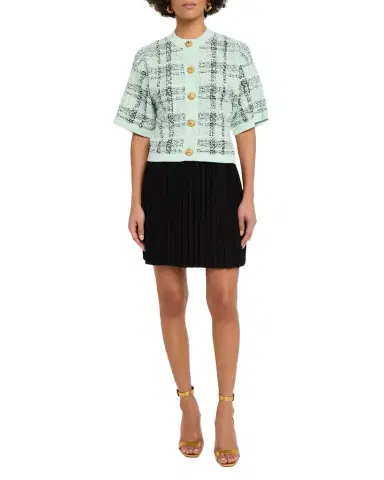 Balmain Paillette Check Tweed Short-Sleeve Cardigan | Thumbnail 1 Balmain Paillette Check Tweed Short-Sleeve Cardigan | Thumbnail 1