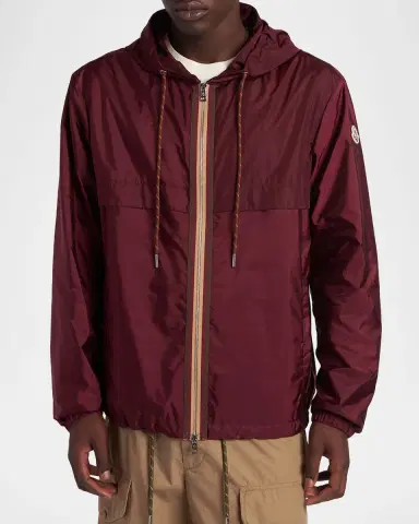 Moncler Men's Nidge Grosgrain-Trim Nylon Hooded Full-Zip Jacket | Thumbnail 4 Moncler Men's Nidge Grosgrain-Trim Nylon Hooded Full-Zip Jacket | Thumbnail 4