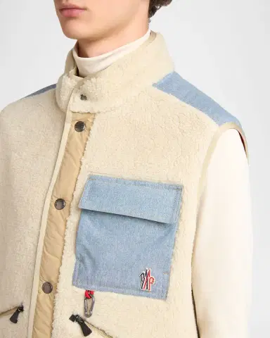 Moncler Men's Teddy & Denim Utility Vest | Thumbnail 5 Moncler Men's Teddy & Denim Utility Vest | Thumbnail 5