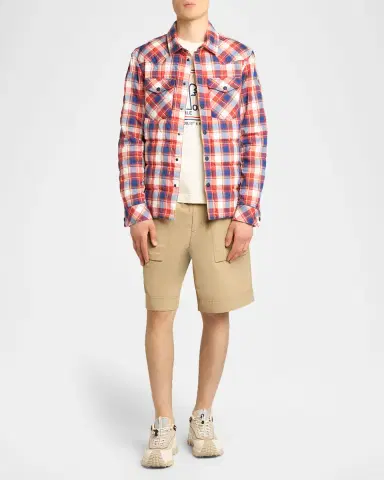 Moncler Men's Quilted Plaid Snap-Front Western Shirt | Thumbnail 2 Moncler Men's Quilted Plaid Snap-Front Western Shirt | Thumbnail 2