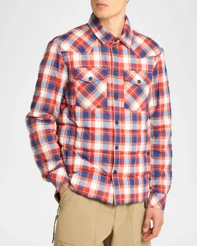 Moncler Men's Quilted Plaid Snap-Front Western Shirt | Thumbnail 4 Moncler Men's Quilted Plaid Snap-Front Western Shirt | Thumbnail 4