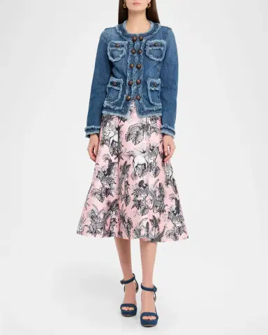 Maison Common Fringed Cotton-Stretch Denim Jacket | Thumbnail 2 Maison Common Fringed Cotton-Stretch Denim Jacket | Thumbnail 2