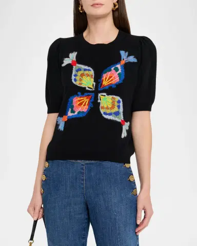 Maison Common Embroidered Wool-Cashmere Short-Sleeve Sweater | Thumbnail 4 Maison Common Embroidered Wool-Cashmere Short-Sleeve Sweater | Thumbnail 4