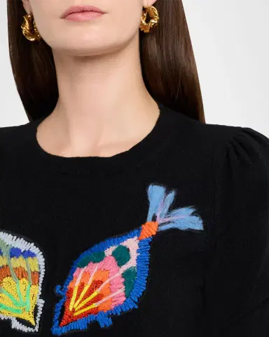 Maison Common Embroidered Wool-Cashmere Short-Sleeve Sweater | Thumbnail 5 Maison Common Embroidered Wool-Cashmere Short-Sleeve Sweater | Thumbnail 5