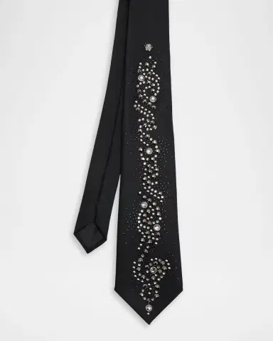 Versace Men's Wool Blend Medusa Rhinestone-Embellished Tie | Thumbnail 2 Versace Men's Wool Blend Medusa Rhinestone-Embellished Tie | Thumbnail 2
