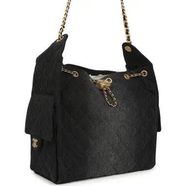 Chanel Chanel Medium 25 Hobo Bag Black Washed Denim Antique Gold Hardware | Thumbnail 2 Chanel Chanel Medium 25 Hobo Bag Black Washed Denim Antique Gold Hardware | Thumbnail 2