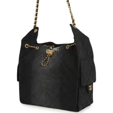 Chanel Chanel Medium 25 Hobo Bag Black Washed Denim Antique Gold Hardware | Thumbnail 5 Chanel Chanel Medium 25 Hobo Bag Black Washed Denim Antique Gold Hardware | Thumbnail 5