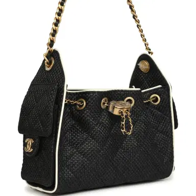 Chanel Chanel Mini 25 Hobo Bag Black Raffia and White Calfskin Antique Gold Hardware | Thumbnail 2 Chanel Chanel Mini 25 Hobo Bag Black Raffia and White Calfskin Antique Gold Hardware | Thumbnail 2