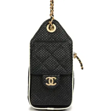 Chanel Chanel Mini 25 Hobo Bag Black Raffia and White Calfskin Antique Gold Hardware | Thumbnail 3 Chanel Chanel Mini 25 Hobo Bag Black Raffia and White Calfskin Antique Gold Hardware | Thumbnail 3