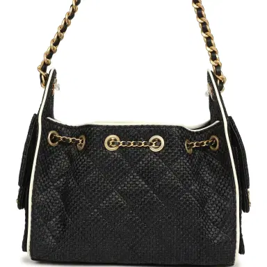 Chanel Chanel Mini 25 Hobo Bag Black Raffia and White Calfskin Antique Gold Hardware | Thumbnail 4 Chanel Chanel Mini 25 Hobo Bag Black Raffia and White Calfskin Antique Gold Hardware | Thumbnail 4