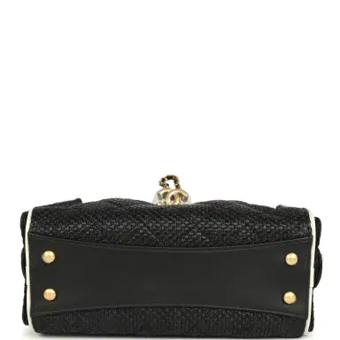 Chanel Chanel Mini 25 Hobo Bag Black Raffia and White Calfskin Antique Gold Hardware | Thumbnail 6 Chanel Chanel Mini 25 Hobo Bag Black Raffia and White Calfskin Antique Gold Hardware | Thumbnail 6