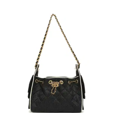 Chanel Chanel Mini 25 Hobo Bag Black Raffia and White Calfskin Antique Gold Hardware | Thumbnail 7 Chanel Chanel Mini 25 Hobo Bag Black Raffia and White Calfskin Antique Gold Hardware | Thumbnail 7