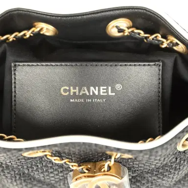 Chanel Chanel Mini 25 Hobo Bag Black Raffia and White Calfskin Antique Gold Hardware | Thumbnail 9 Chanel Chanel Mini 25 Hobo Bag Black Raffia and White Calfskin Antique Gold Hardware | Thumbnail 9