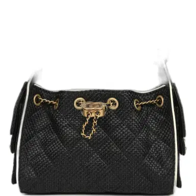 Chanel Chanel Mini 25 Hobo Bag Black Raffia and White Calfskin Antique Gold Hardware | Thumbnail 1 Chanel Chanel Mini 25 Hobo Bag Black Raffia and White Calfskin Antique Gold Hardware | Thumbnail 1