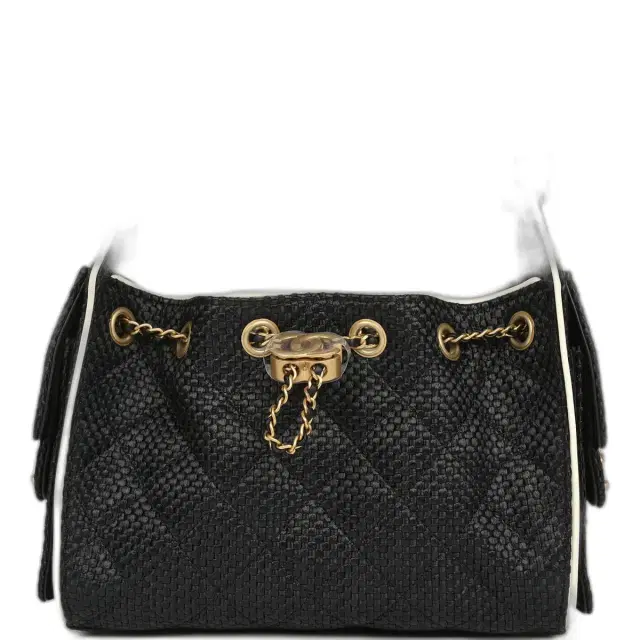 Chanel Mini 25 Hobo Bag Black Raffia and White Calfskin Antique Gold Hardware Chanel Mini 25 Hobo Bag Black Raffia and White Calfskin Antique Gold Hardware
