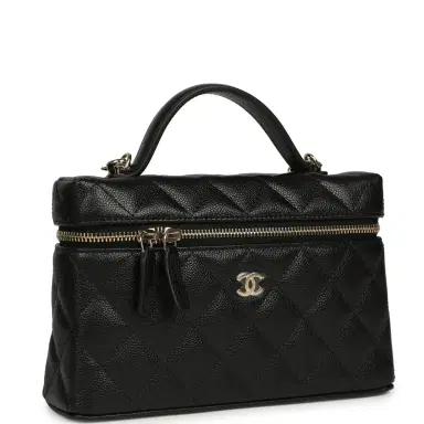 Chanel Chanel Top Handle Long Vanity Case with Chain Black Shiny Caviar Light Gold Hardware | Thumbnail 2 Chanel Chanel Top Handle Long Vanity Case with Chain Black Shiny Caviar Light Gold Hardware | Thumbnail 2
