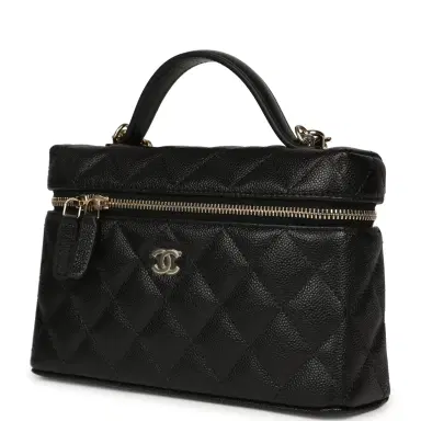Chanel Chanel Top Handle Long Vanity Case with Chain Black Shiny Caviar Light Gold Hardware | Thumbnail 3 Chanel Chanel Top Handle Long Vanity Case with Chain Black Shiny Caviar Light Gold Hardware | Thumbnail 3