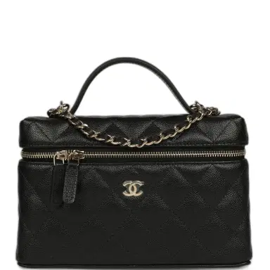 Chanel Chanel Top Handle Long Vanity Case with Chain Black Shiny Caviar Light Gold Hardware | Thumbnail 1 Chanel Chanel Top Handle Long Vanity Case with Chain Black Shiny Caviar Light Gold Hardware | Thumbnail 1