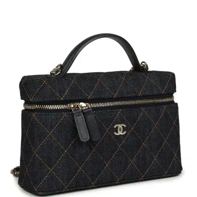 Chanel Chanel Top Handle Long Vanity Case with Chain Dark Blue Denim Light Gold Hardware | Thumbnail 2 Chanel Chanel Top Handle Long Vanity Case with Chain Dark Blue Denim Light Gold Hardware | Thumbnail 2