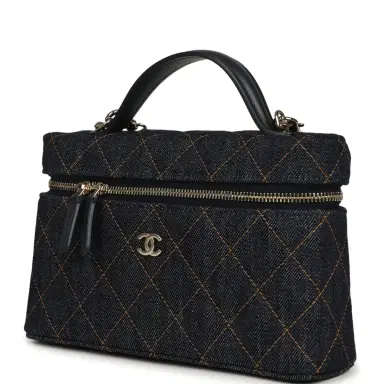 Chanel Chanel Top Handle Long Vanity Case with Chain Dark Blue Denim Light Gold Hardware | Thumbnail 3 Chanel Chanel Top Handle Long Vanity Case with Chain Dark Blue Denim Light Gold Hardware | Thumbnail 3