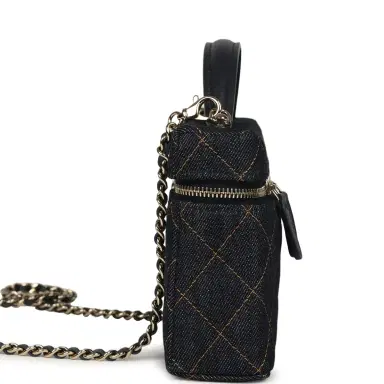 Chanel Chanel Top Handle Long Vanity Case with Chain Dark Blue Denim Light Gold Hardware | Thumbnail 4 Chanel Chanel Top Handle Long Vanity Case with Chain Dark Blue Denim Light Gold Hardware | Thumbnail 4