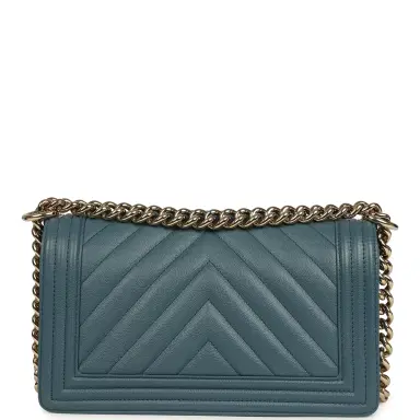 Chanel Pre-owned Chanel Medium Chevron Boy Bag Blue Caviar Light Gold Hardware | Thumbnail 4 Chanel Pre-owned Chanel Medium Chevron Boy Bag Blue Caviar Light Gold Hardware | Thumbnail 4