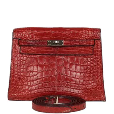 HERMÈS Vintage Hermes Kelly Danse Rouge H Matte Alligator Palladium Hardware | Thumbnail 1 HERMÈS Vintage Hermes Kelly Danse Rouge H Matte Alligator Palladium Hardware | Thumbnail 1