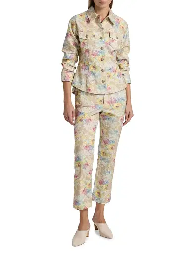 Cinq à Sept Women's Ikat Bouquet Canyon Floral Denim Jacket - Khaki Multi | Thumbnail 2 Cinq à Sept Women's Ikat Bouquet Canyon Floral Denim Jacket - Khaki Multi | Thumbnail 2