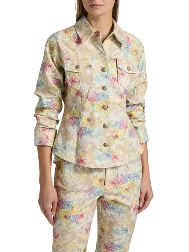 Cinq à Sept Women's Ikat Bouquet Canyon Floral Denim Jacket - Khaki Multi | Thumbnail 3 Cinq à Sept Women's Ikat Bouquet Canyon Floral Denim Jacket - Khaki Multi | Thumbnail 3