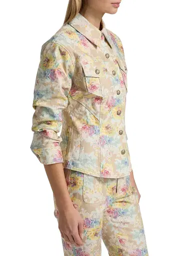 Cinq à Sept Women's Ikat Bouquet Canyon Floral Denim Jacket - Khaki Multi | Thumbnail 4 Cinq à Sept Women's Ikat Bouquet Canyon Floral Denim Jacket - Khaki Multi | Thumbnail 4