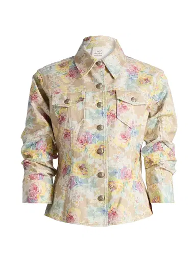 Cinq à Sept Women's Ikat Bouquet Canyon Floral Denim Jacket - Khaki Multi | Thumbnail 1 Cinq à Sept Women's Ikat Bouquet Canyon Floral Denim Jacket - Khaki Multi | Thumbnail 1