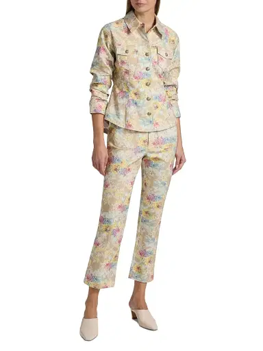 Cinq à Sept Women's Ikat Bouquet Dorothea Floral Crop Jeans - Khaki Multi | Thumbnail 2 Cinq à Sept Women's Ikat Bouquet Dorothea Floral Crop Jeans - Khaki Multi | Thumbnail 2