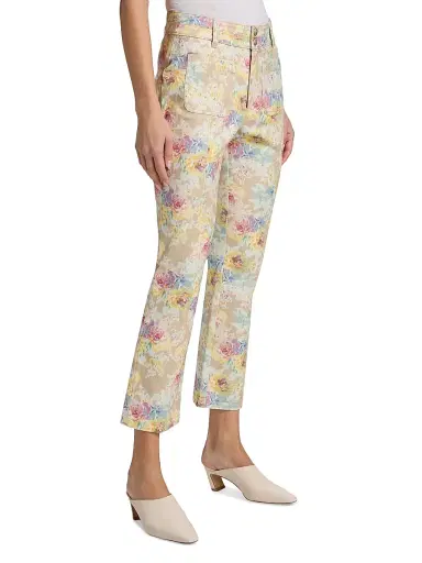 Cinq à Sept Women's Ikat Bouquet Dorothea Floral Crop Jeans - Khaki Multi | Thumbnail 4 Cinq à Sept Women's Ikat Bouquet Dorothea Floral Crop Jeans - Khaki Multi | Thumbnail 4