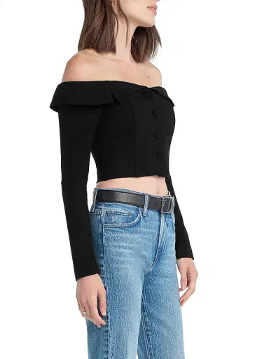 Favorite Daughter Women's The Payback Off-The-Shoulder Crop Top - Black - Size 8 | Thumbnail 3 Favorite Daughter Women's The Payback Off-The-Shoulder Crop Top - Black - Size 8 | Thumbnail 3
